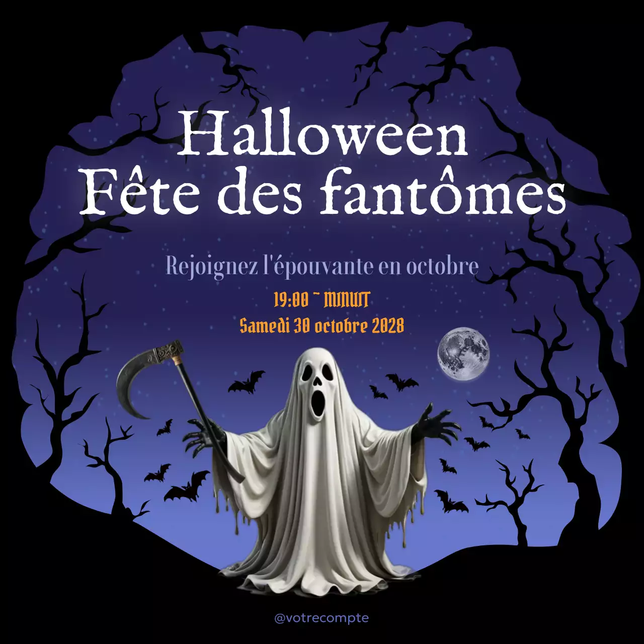 Annonce d'un événement gothique violet pour Halloween