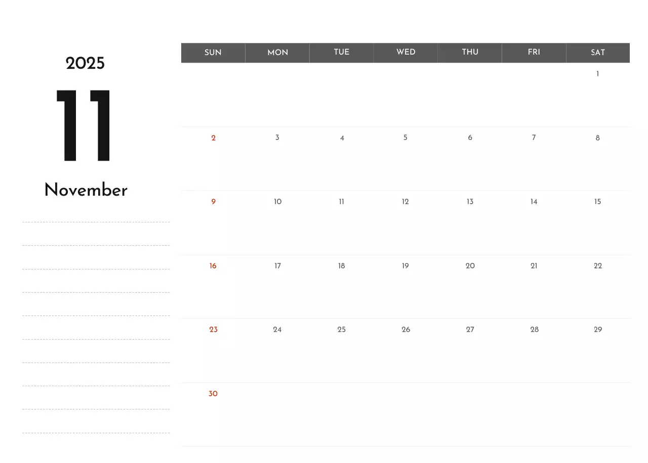 A simple corporate calendar in gray
