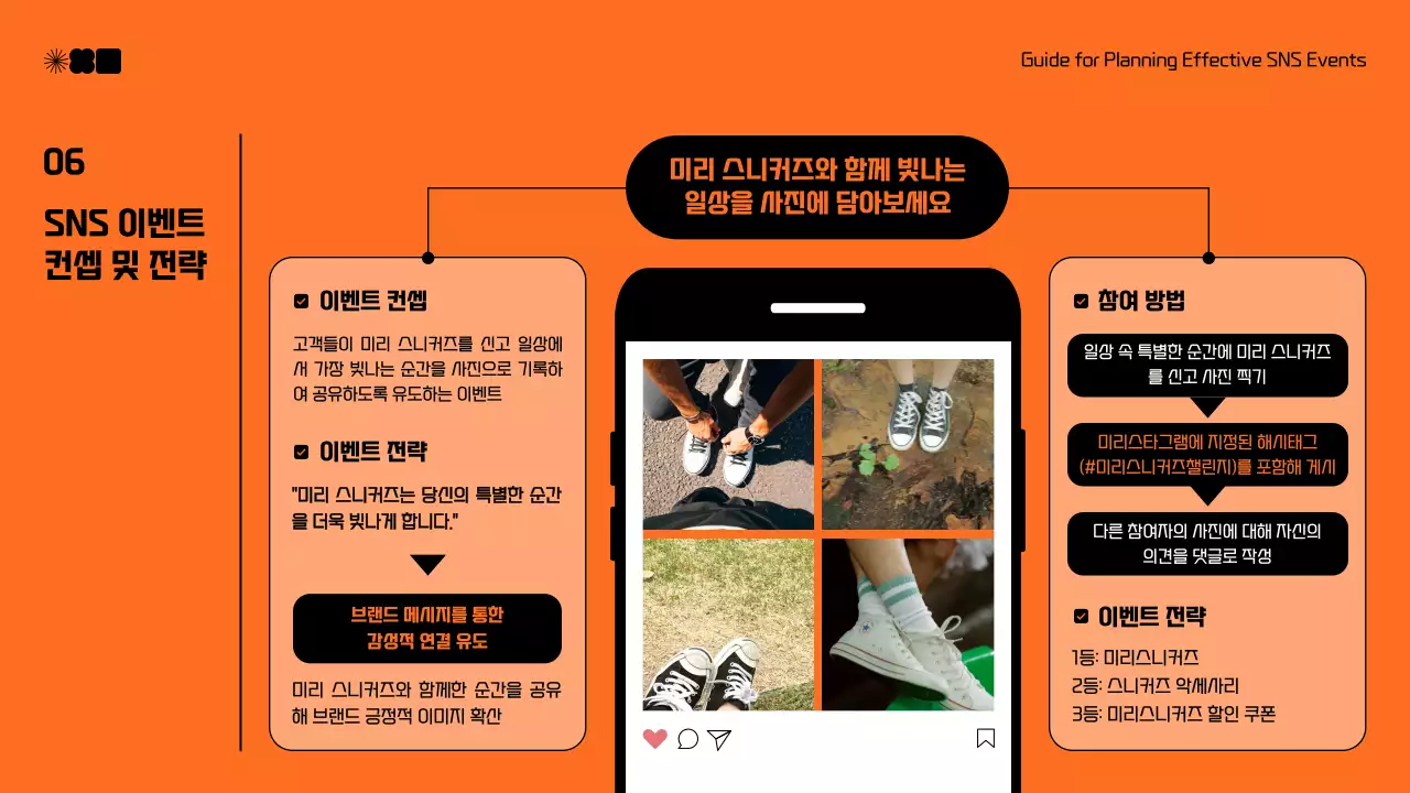 검정과 주황색의 모던한 sns 마케팅 제안서