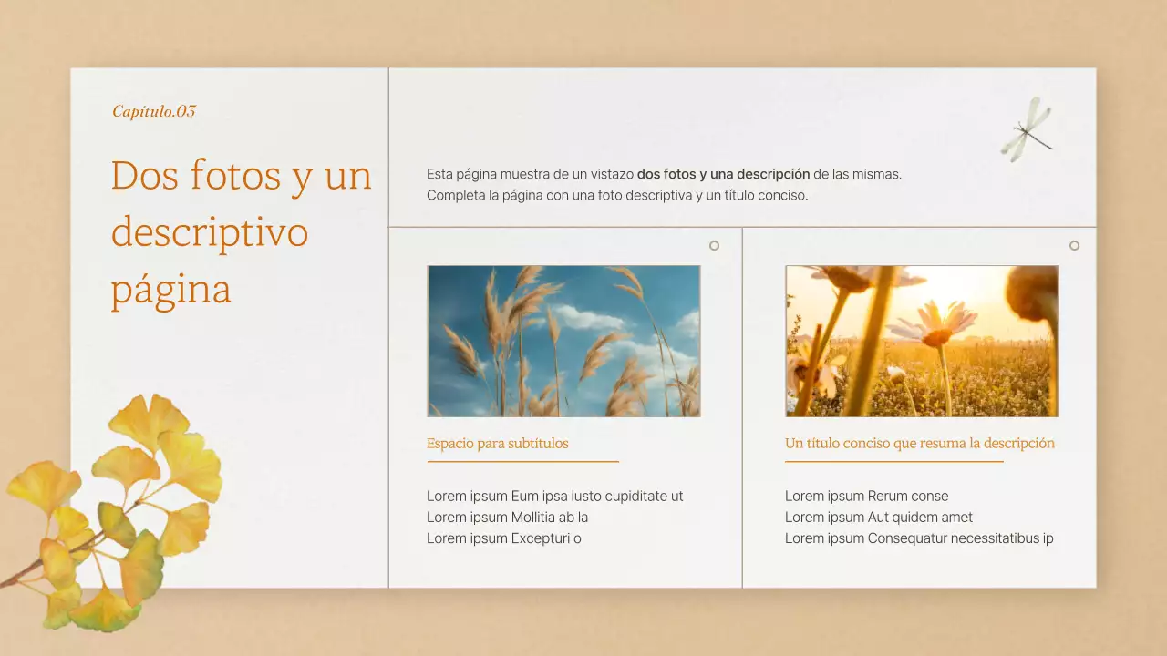 Presentación de la marca con un fondo naranja natural otoñal