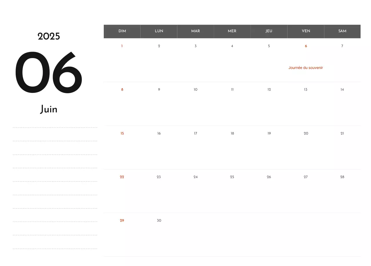 Un calendrier d'entreprise simple en gris
