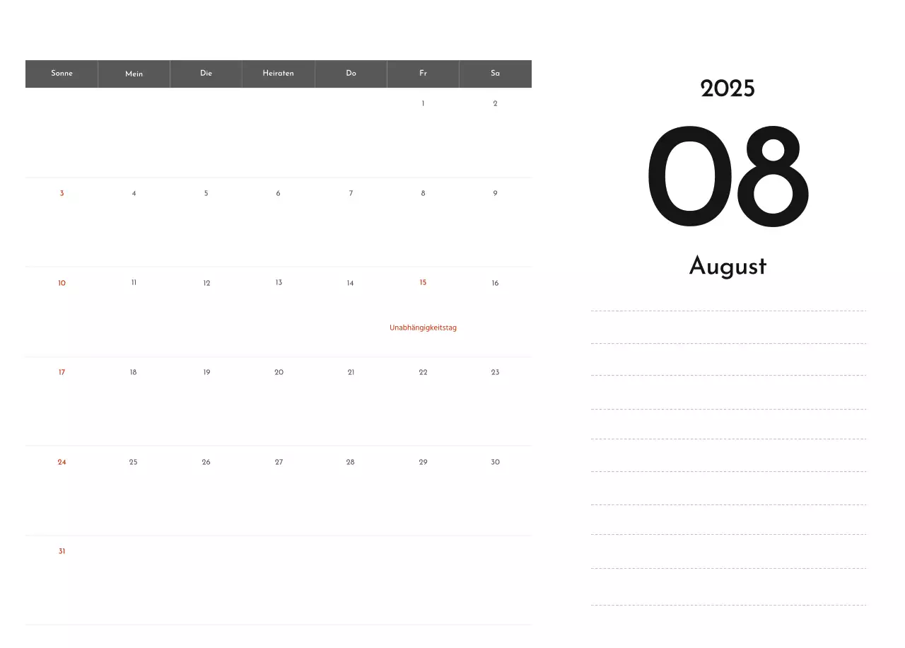 Ein einfacher Unternehmenskalender in Grau