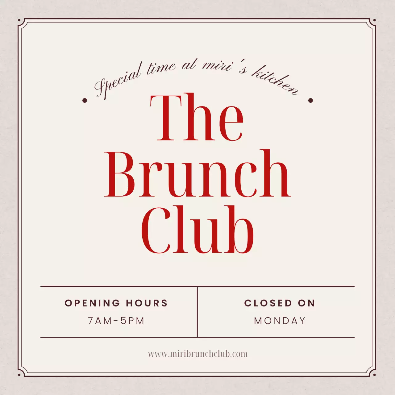 Thông tin giờ làm việc của nhà hàng tối giản màu be