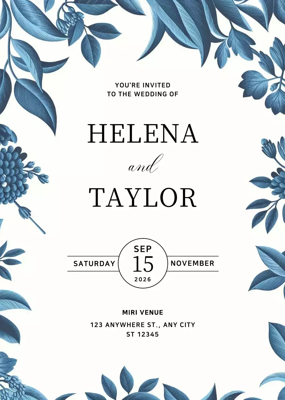 Convite de casamento elegante azul