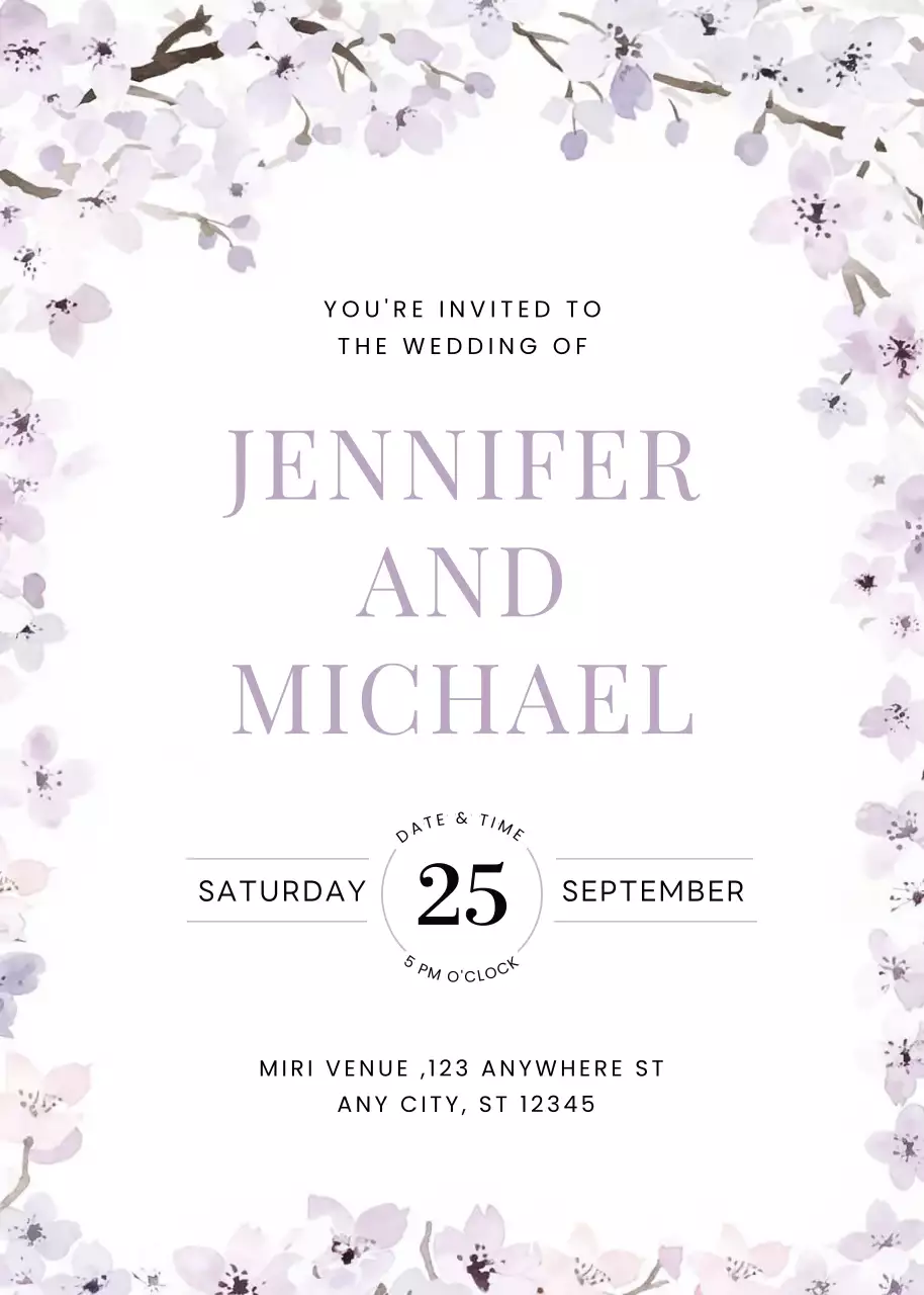 lời mời đám cưới màu tím thanh lịch