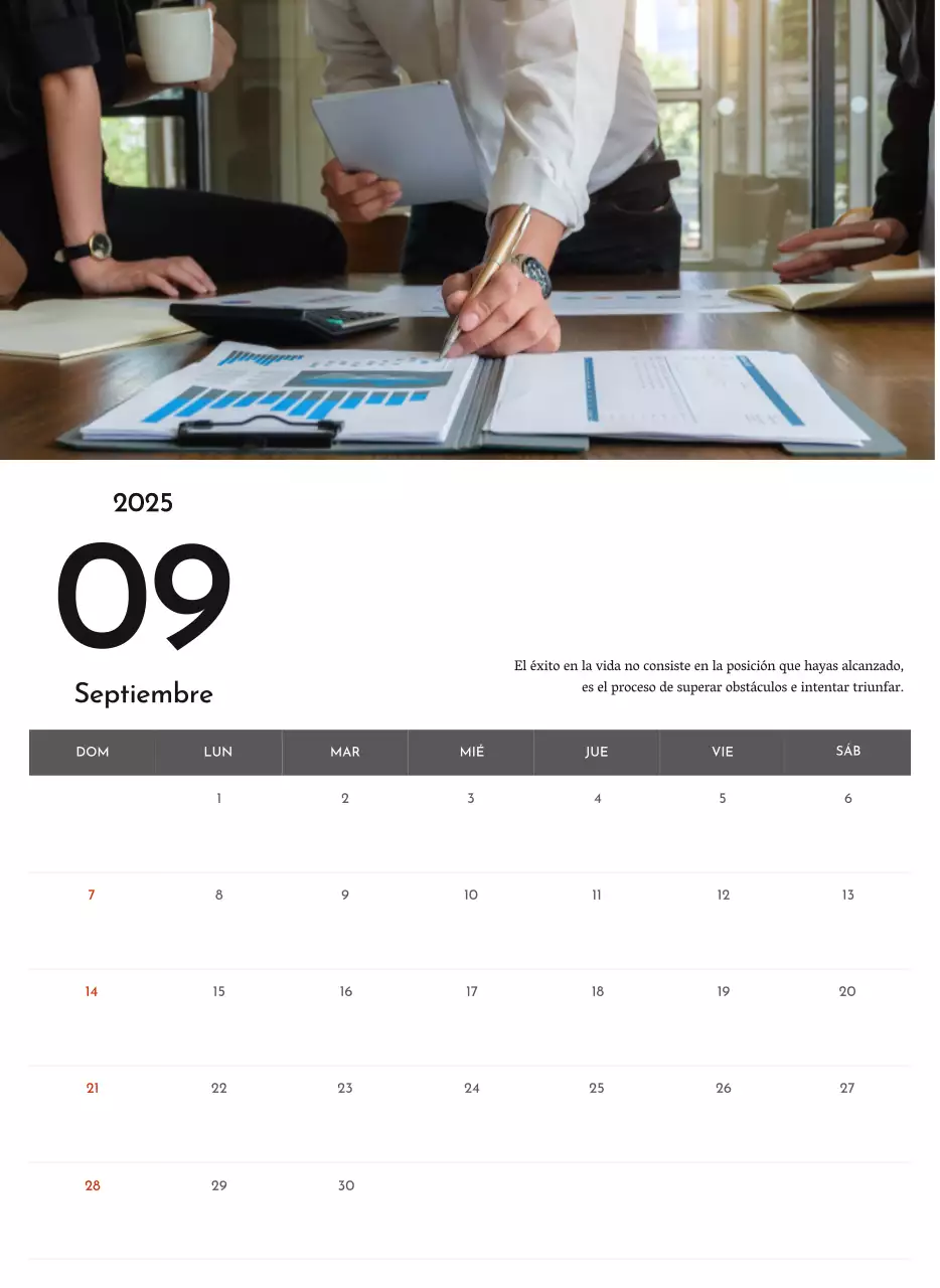 Un sencillo calendario corporativo en gris