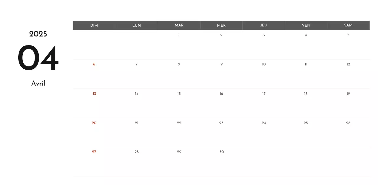 Un calendrier d'entreprise simple en gris