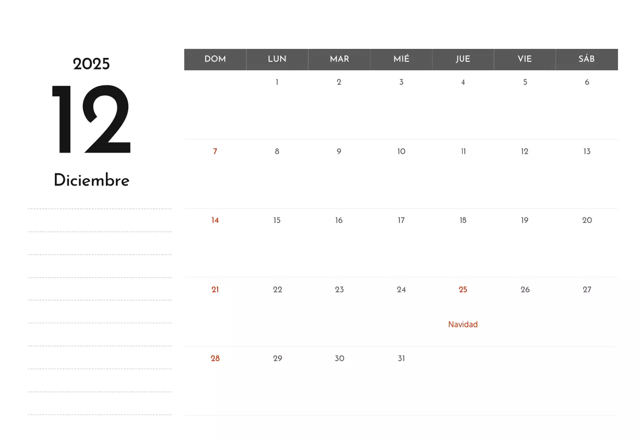 Un sencillo calendario corporativo en gris