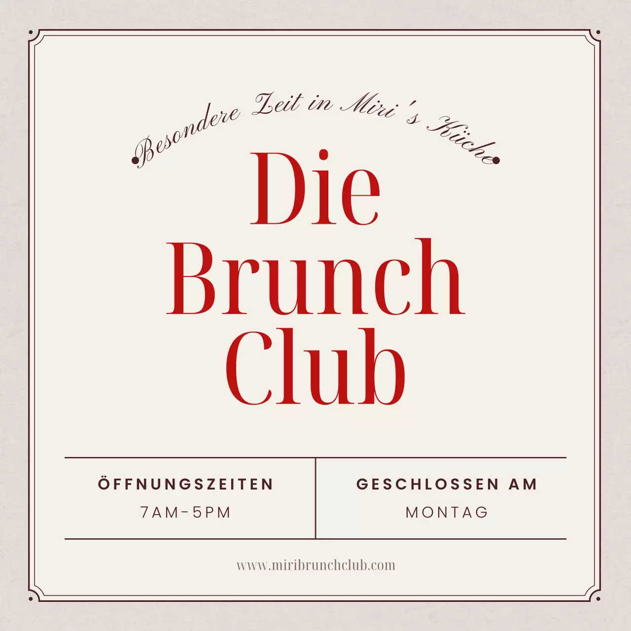 Öffnungszeiten für dieses beigefarbene, minimalistische Restaurant
