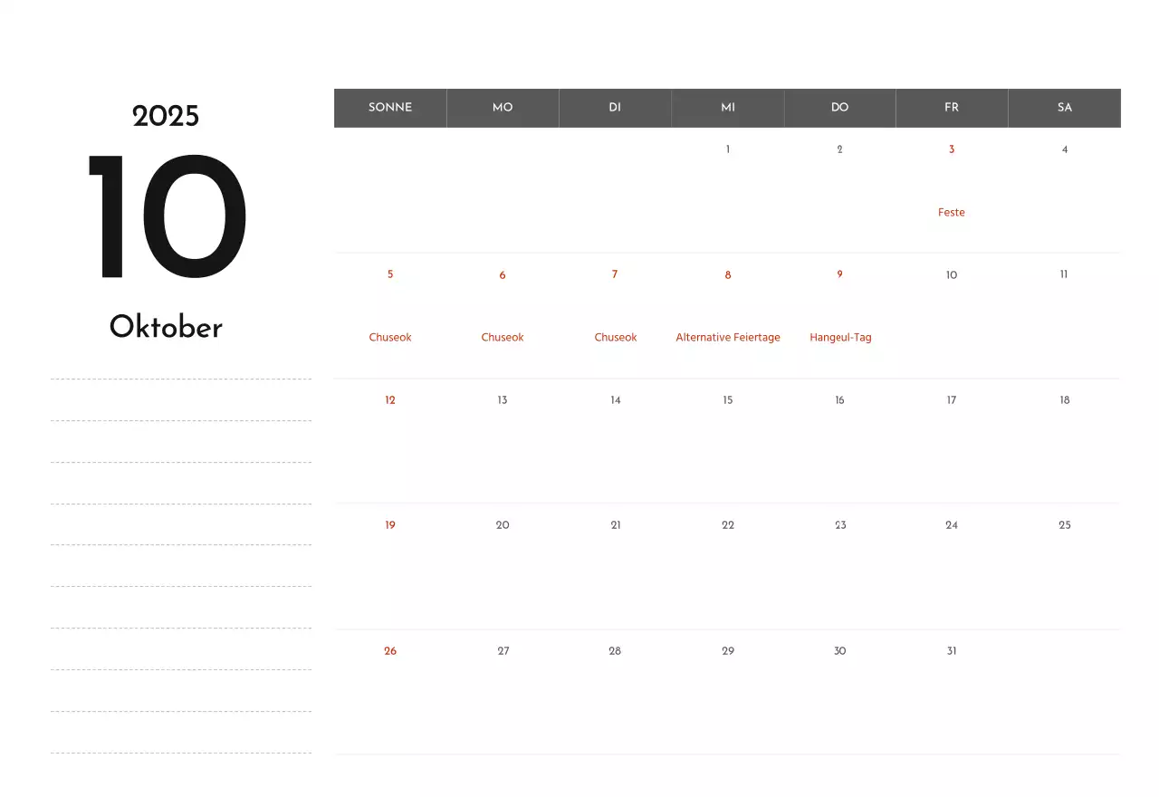 Ein einfacher Unternehmenskalender in Grau