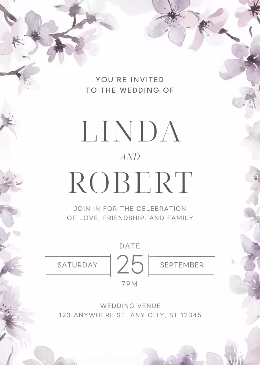 lời mời đám cưới màu tím thanh lịch