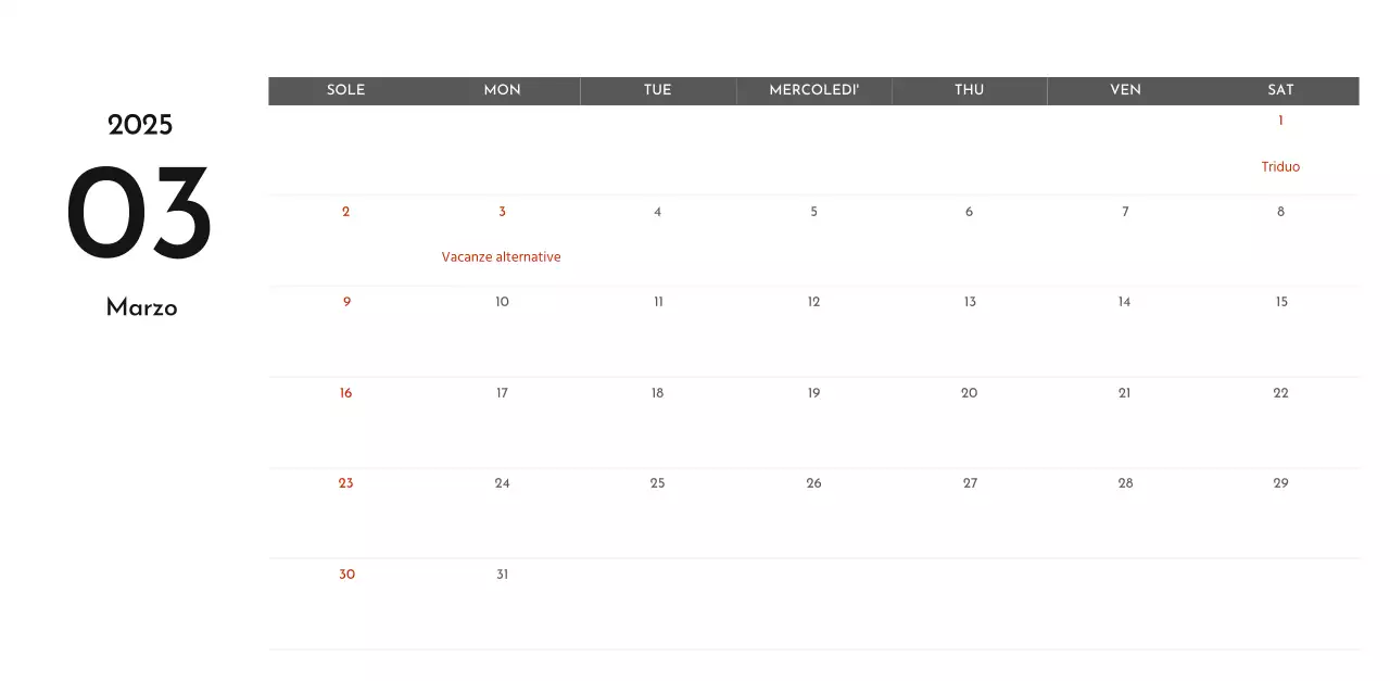 Un semplice calendario aziendale in grigio