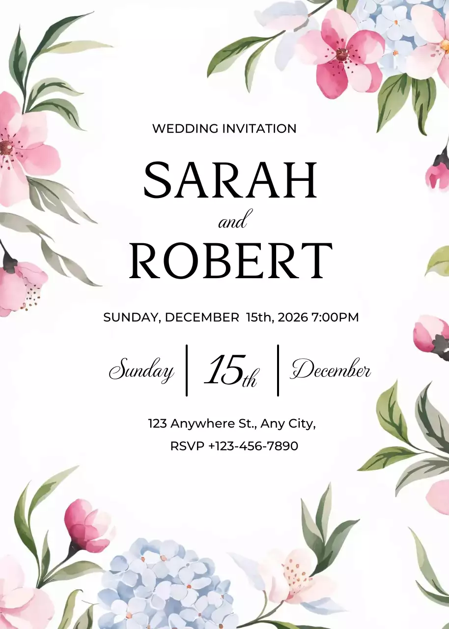 Thiệp cưới hoa hồng xanh lam xanh lá cây