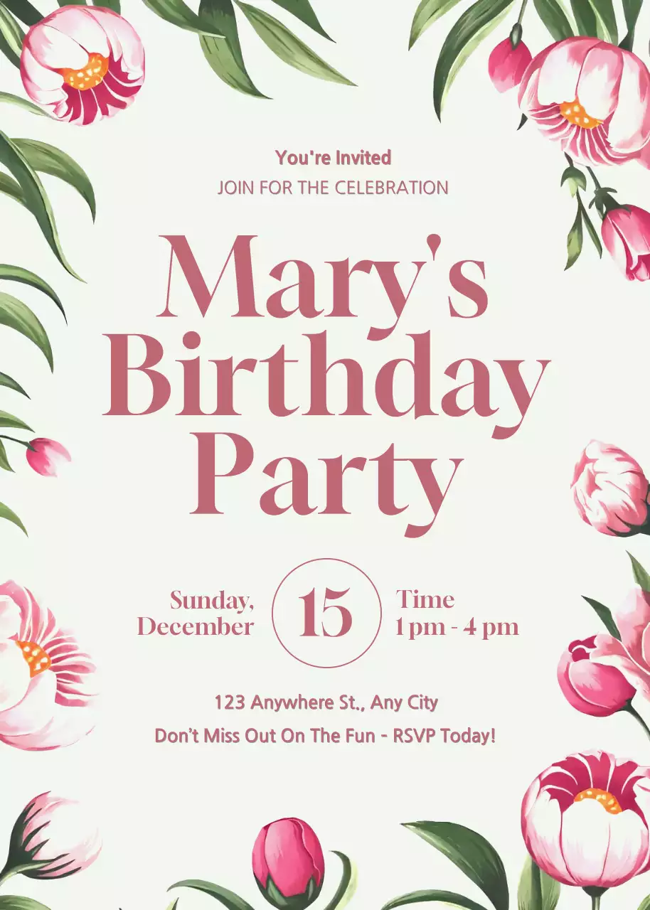 Thiệp mời sinh nhật hoa hồng