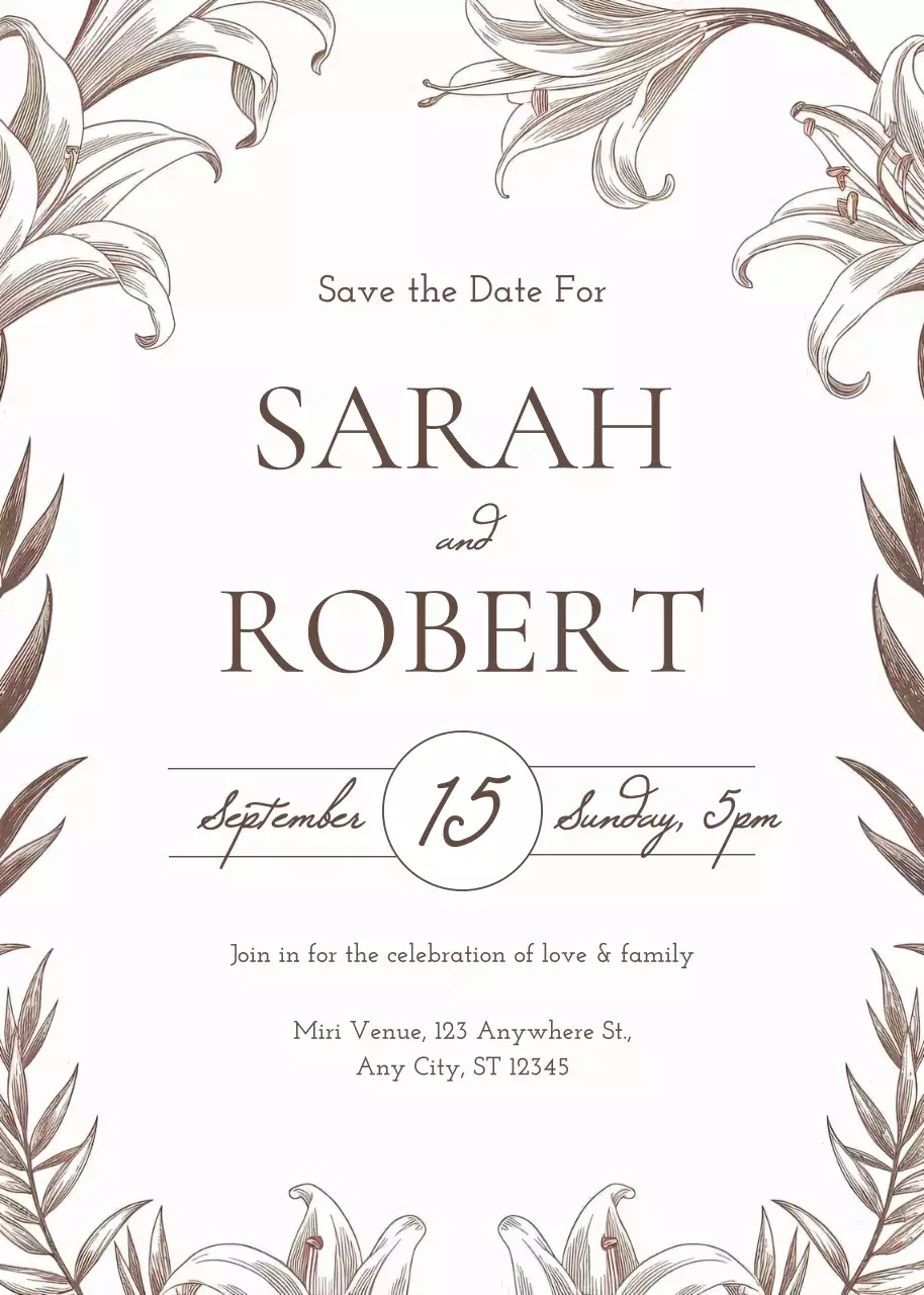 Thiệp cưới hoa nâu phong cách thanh lịch