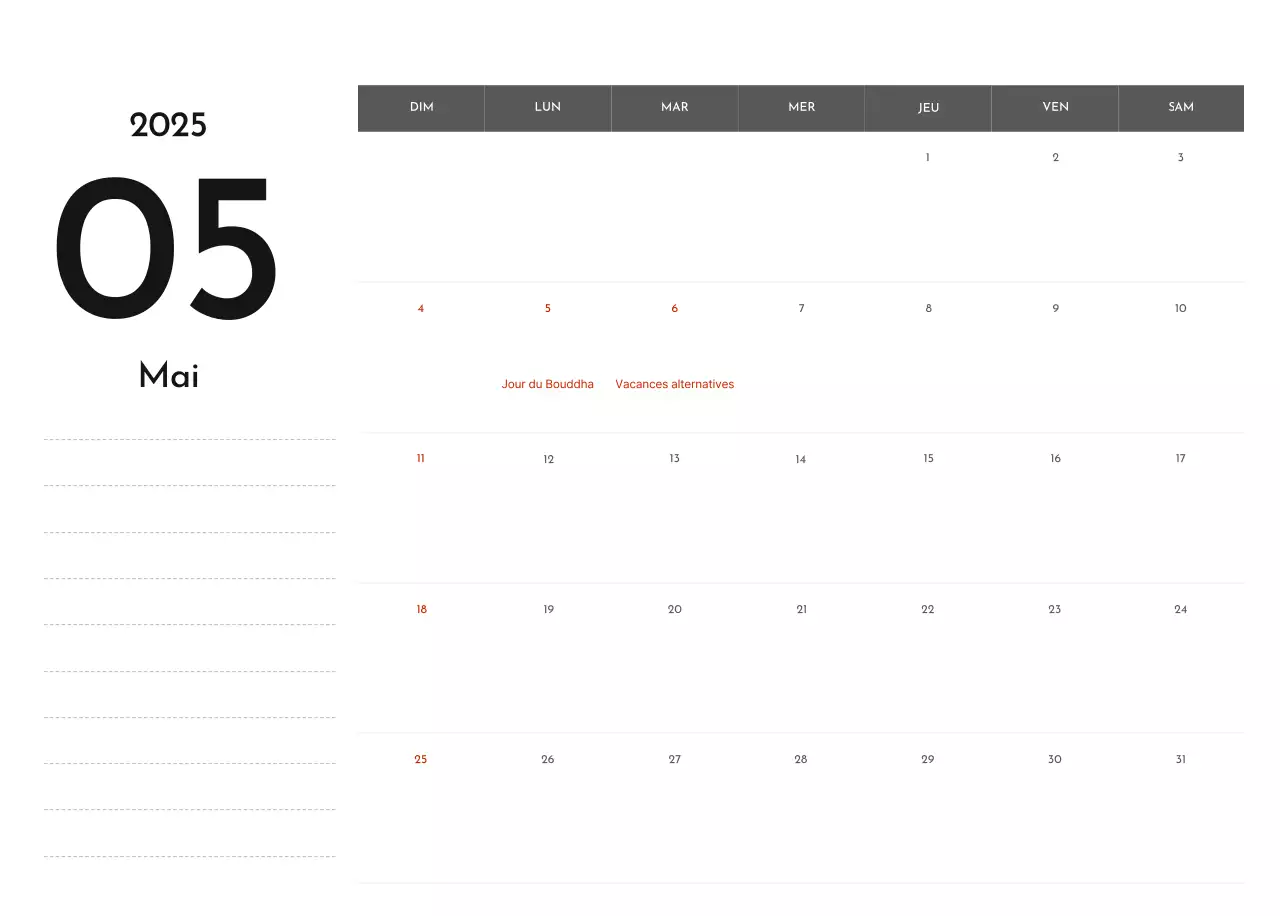 Un calendrier d'entreprise simple en gris