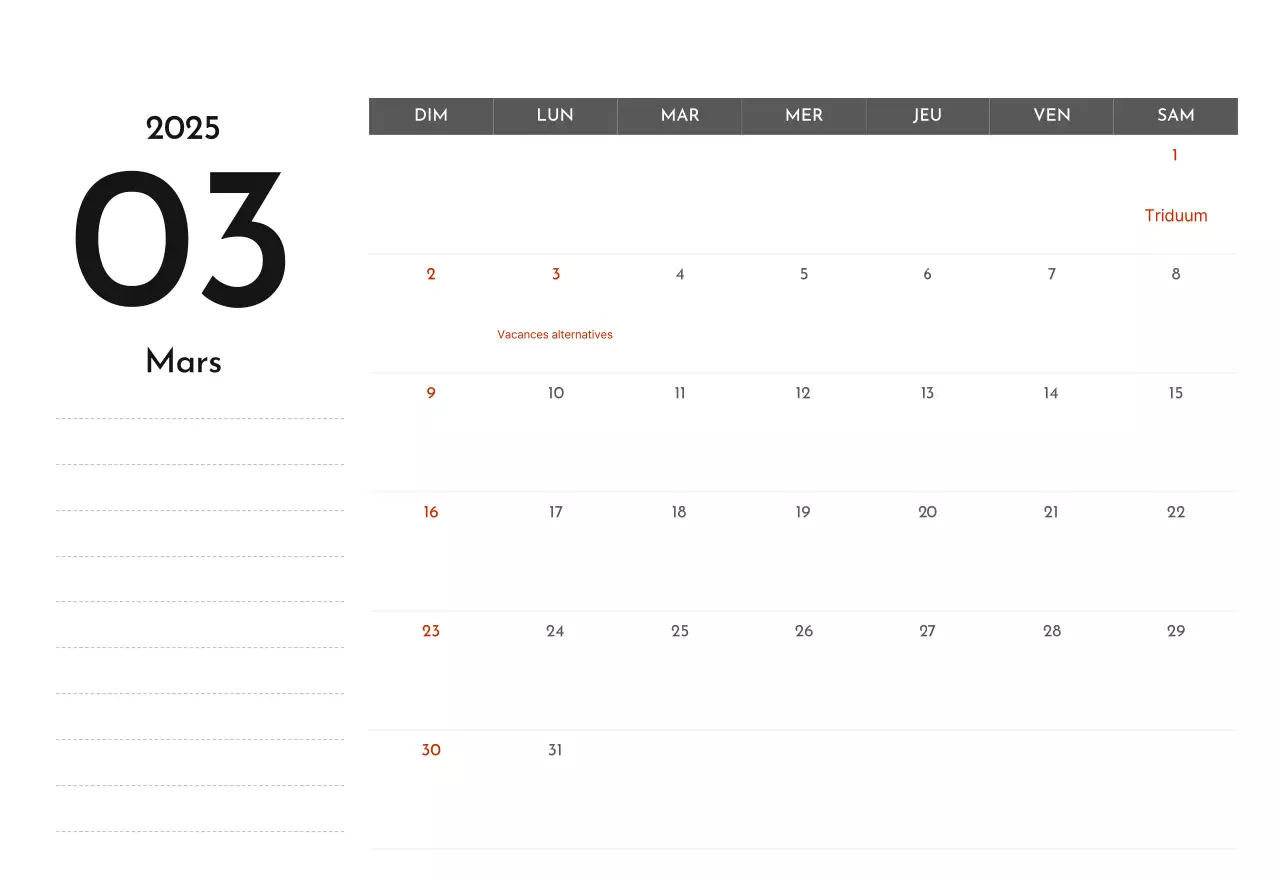 Un calendrier d'entreprise simple en gris