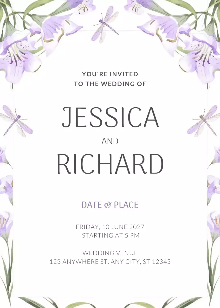 lời mời đám cưới màu tím thanh lịch