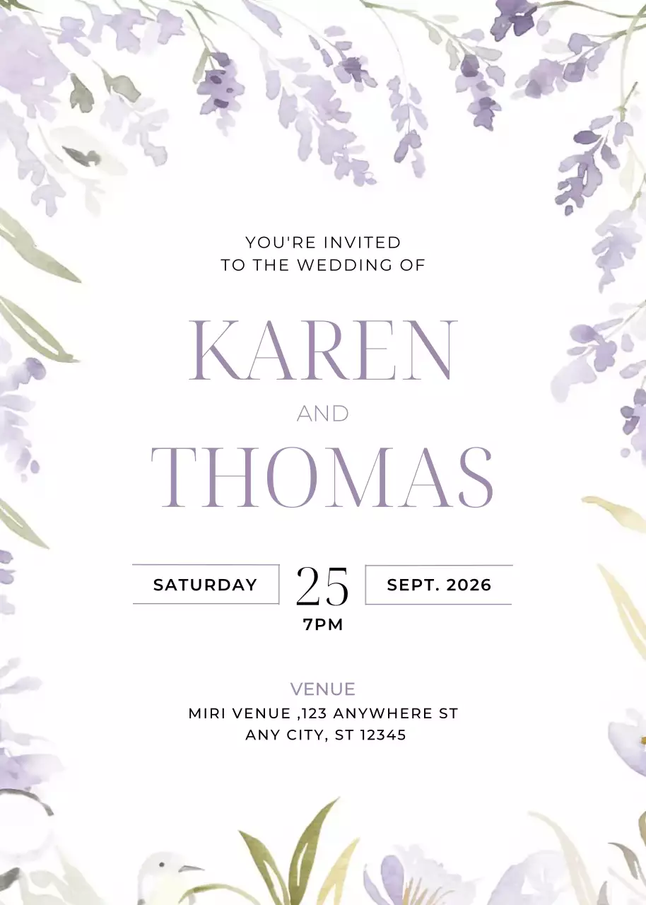 thiệp cưới hoa màu tím