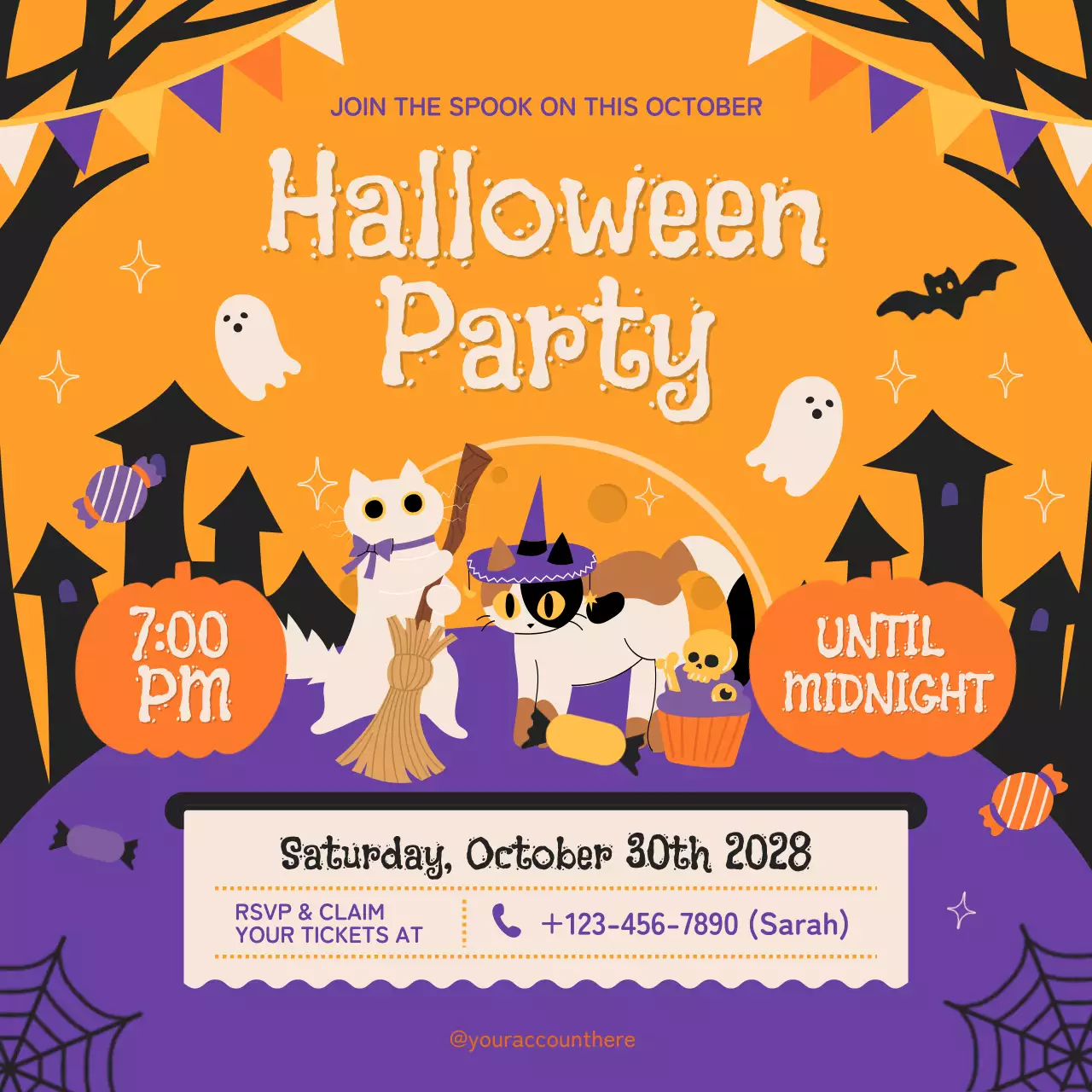 Orange Retro Halloween Invitation Social Media Post