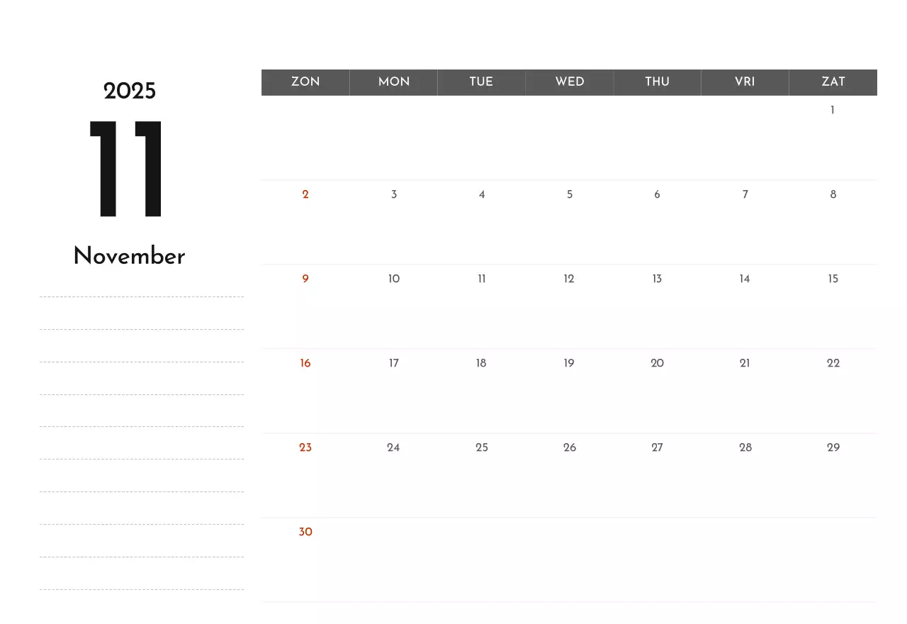 Een eenvoudige bedrijfskalender in grijs