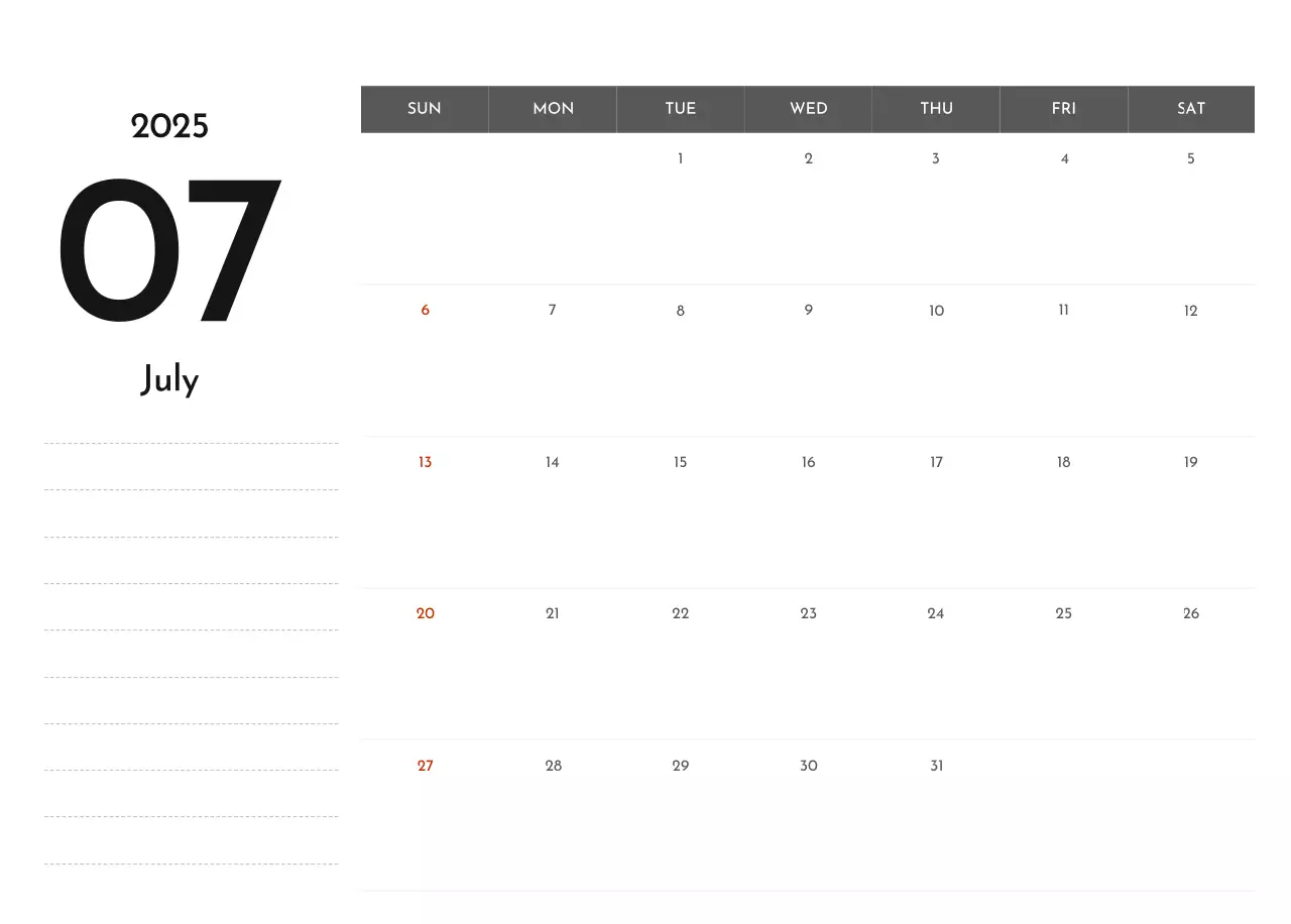 A simple corporate calendar in gray