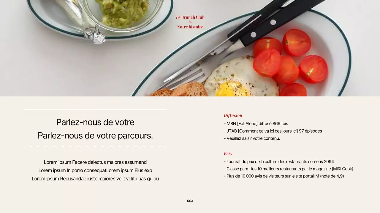 Guide d'un restaurant de brunch moderne en rouge