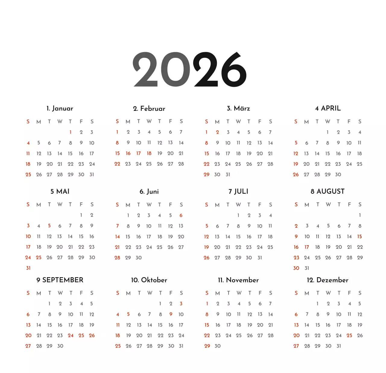 Ein einfacher Unternehmenskalender in Grau