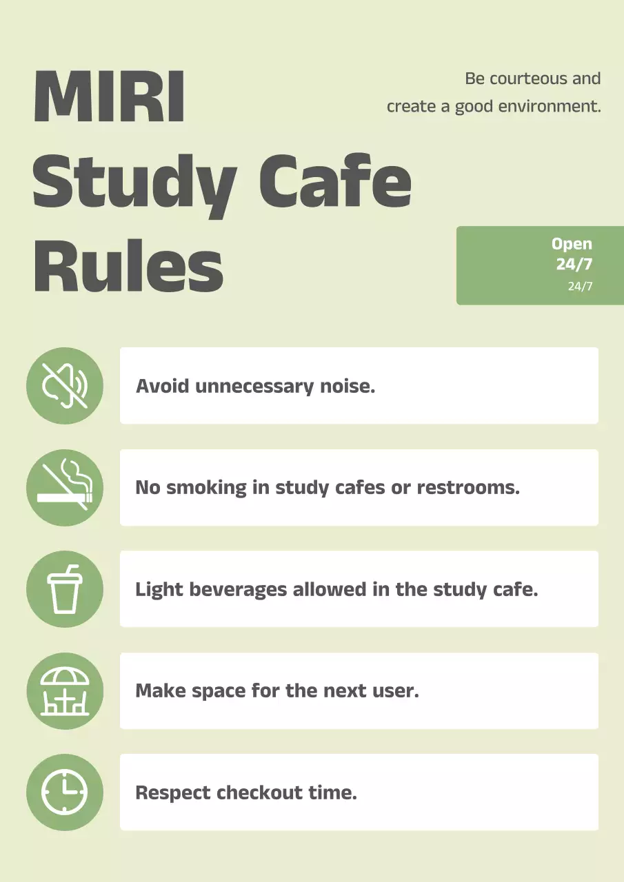 Green Minimal Cafe Guidelines Poster