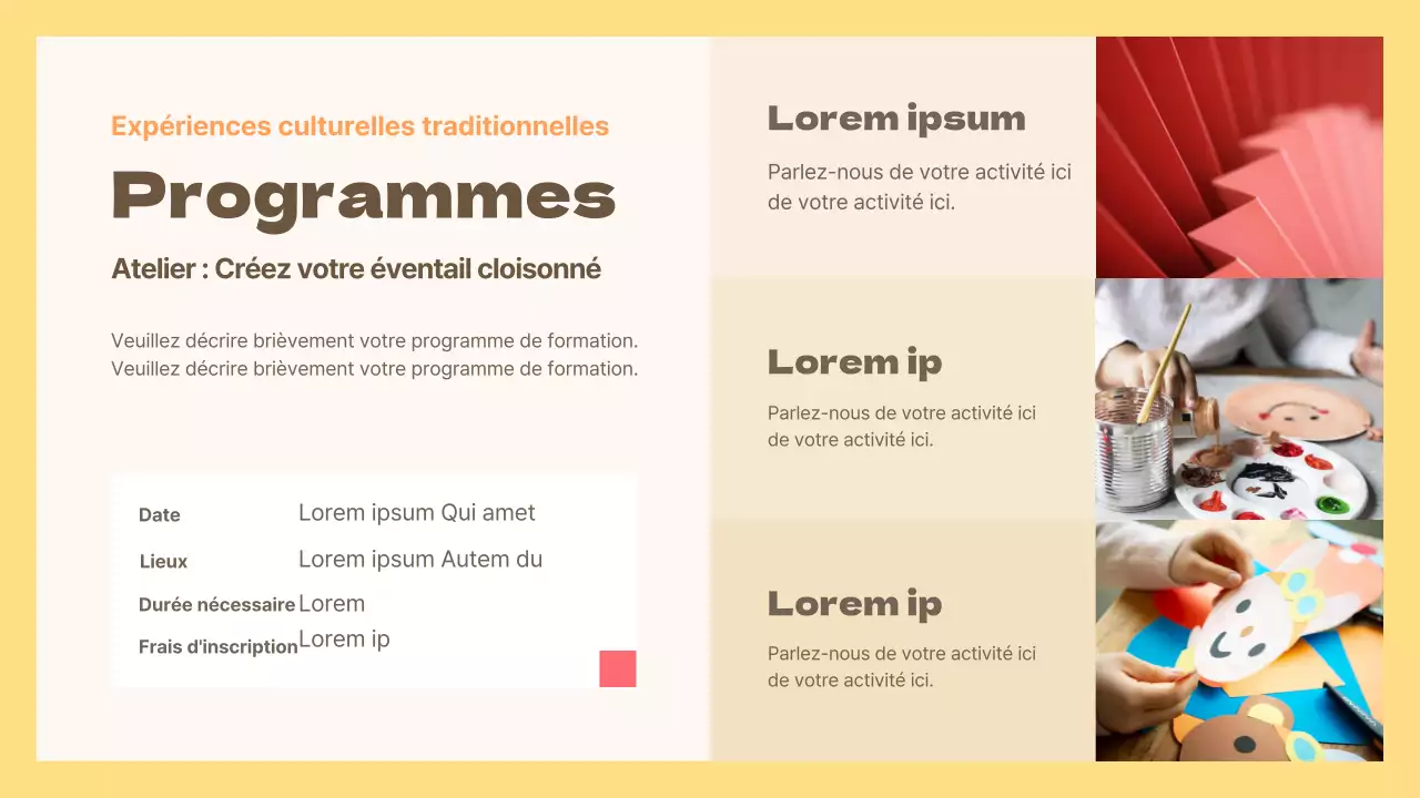 Guide de l'expérience culturelle traditionnelle jaune et orange