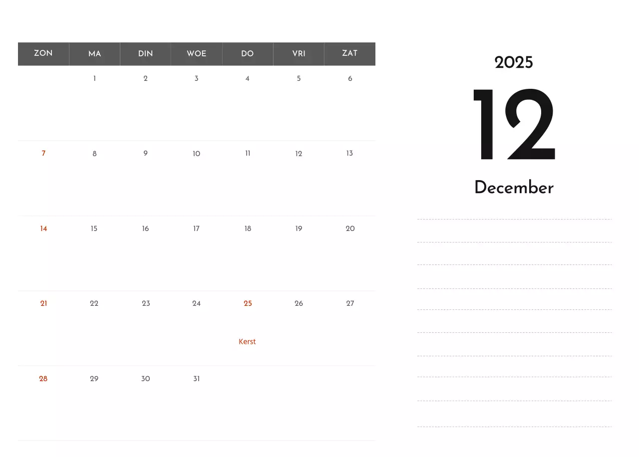 Een eenvoudige bedrijfskalender in grijs