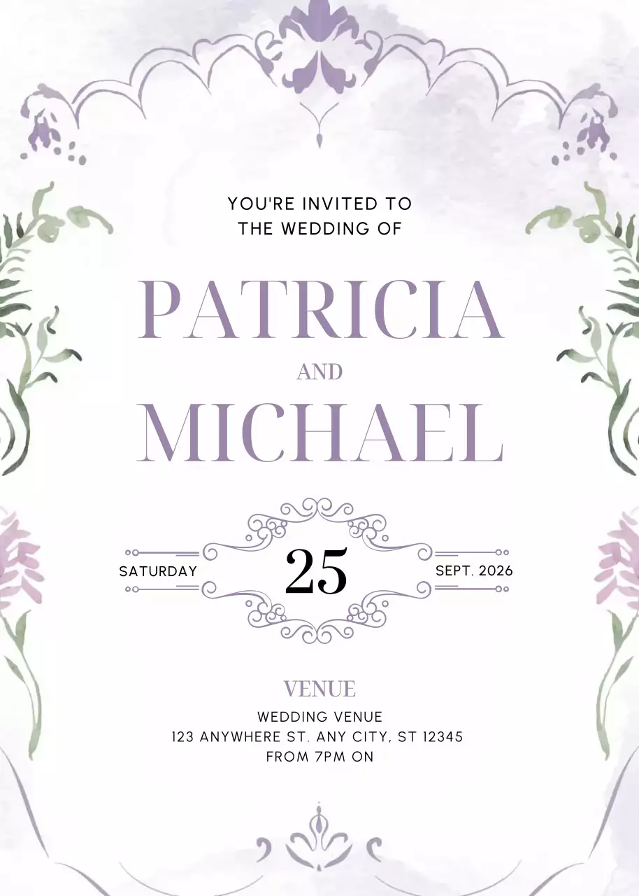 undangan pernikahan elegan berwarna ungu