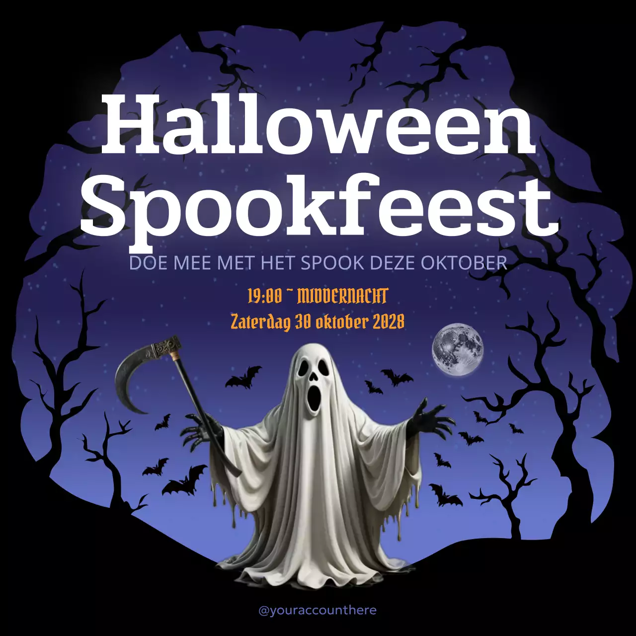 aankondiging paars gothic halloweenevenement