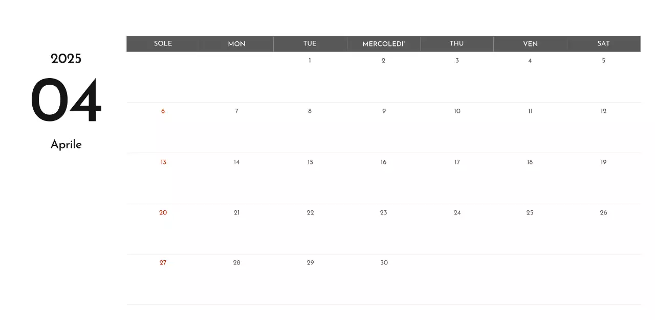 Un semplice calendario aziendale in grigio
