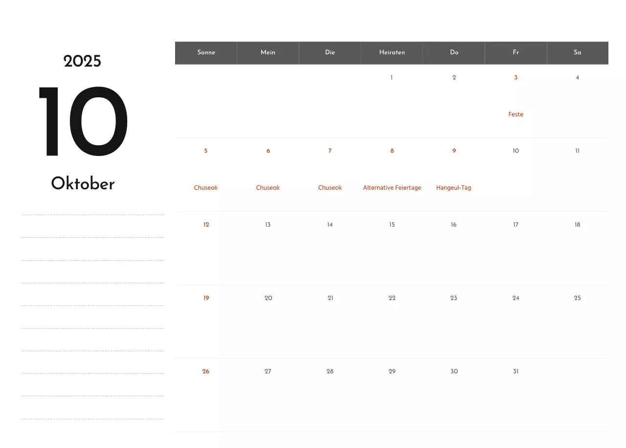 Ein einfacher Unternehmenskalender in Grau