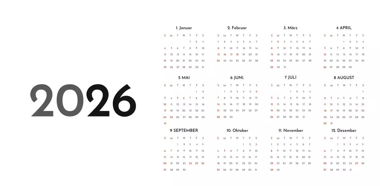 Ein einfacher Unternehmenskalender in Grau