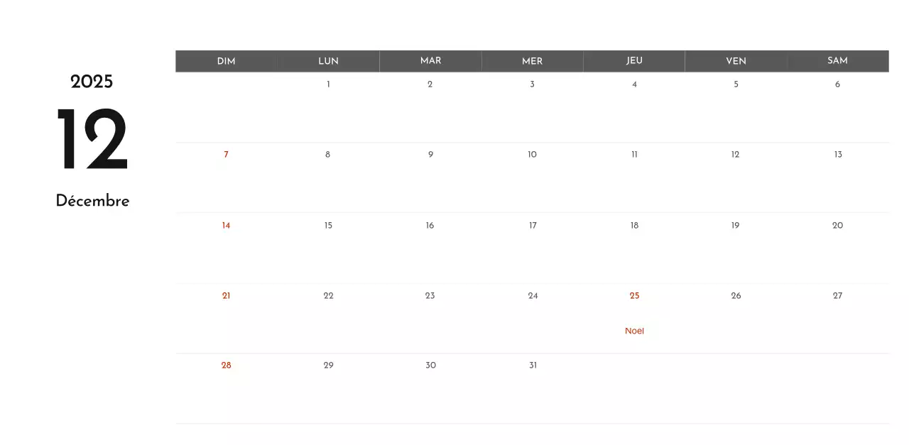 Un calendrier d'entreprise simple en gris
