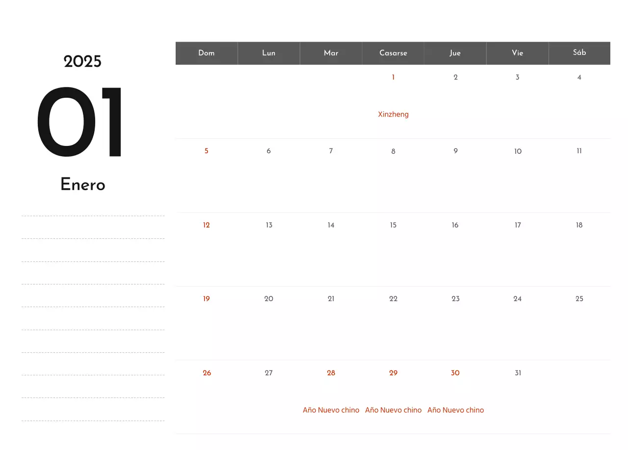 Un sencillo calendario corporativo en gris