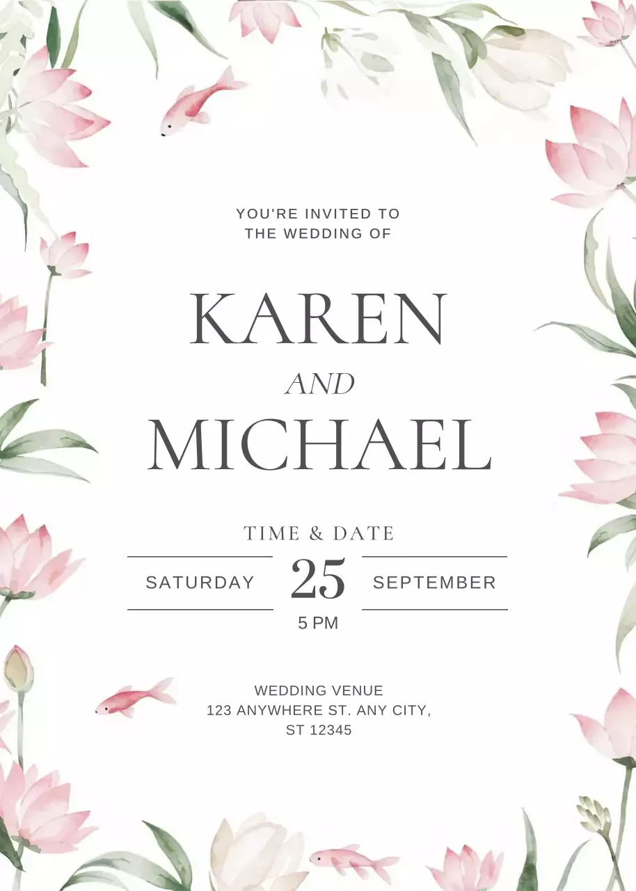 undangan pernikahan merah muda yang elegan