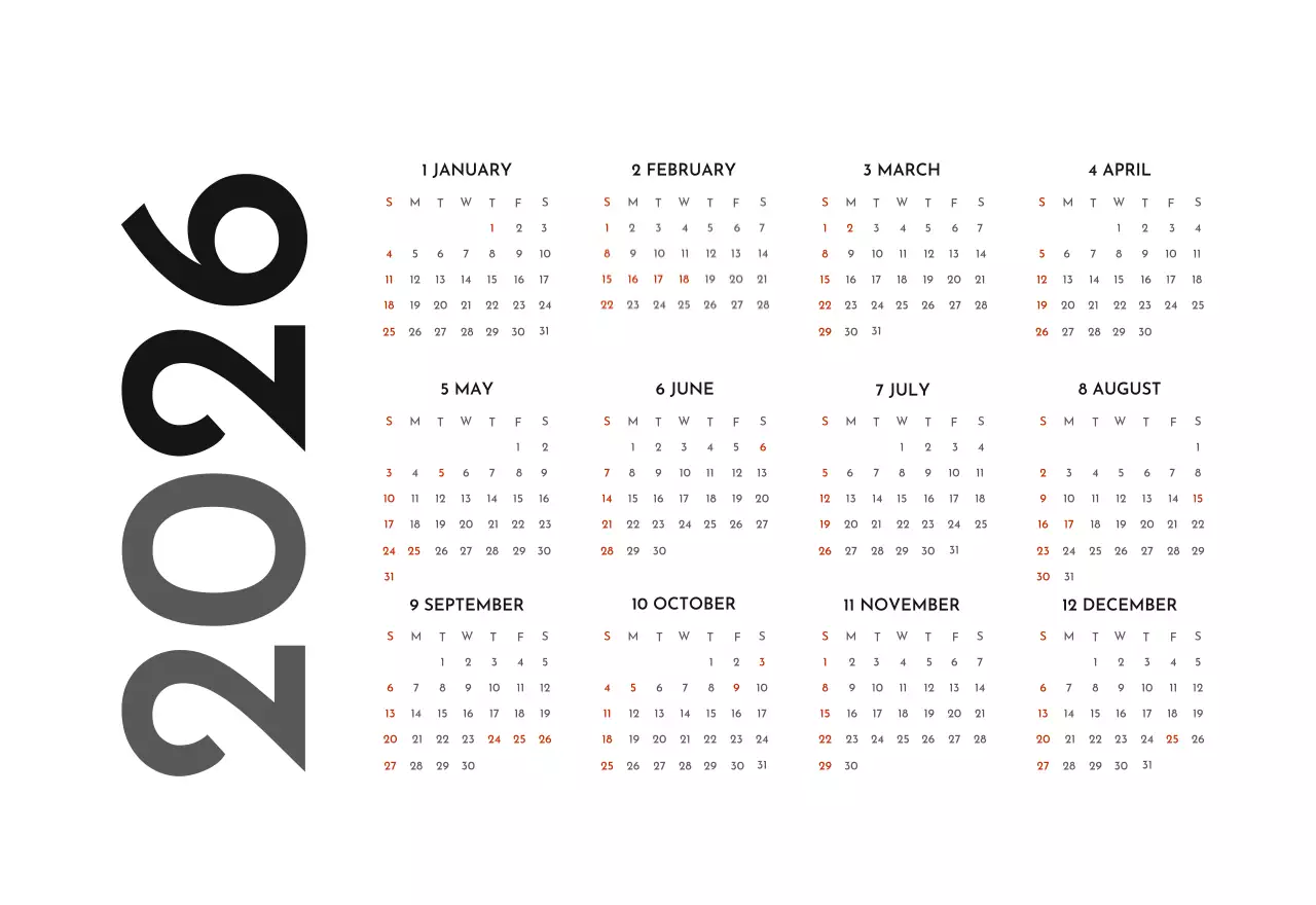 A simple corporate calendar in gray