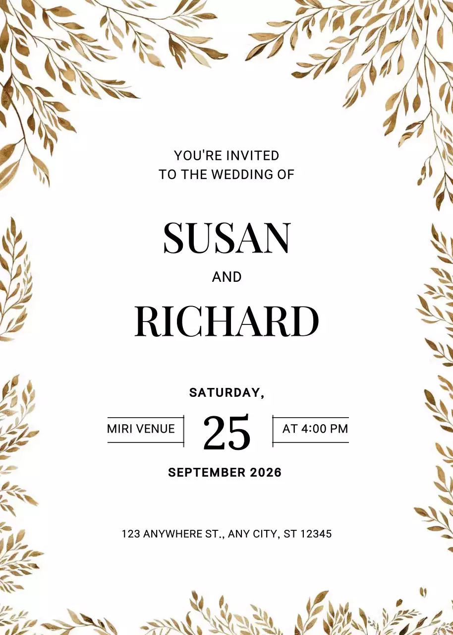 Thiệp cưới vàng thanh lịch