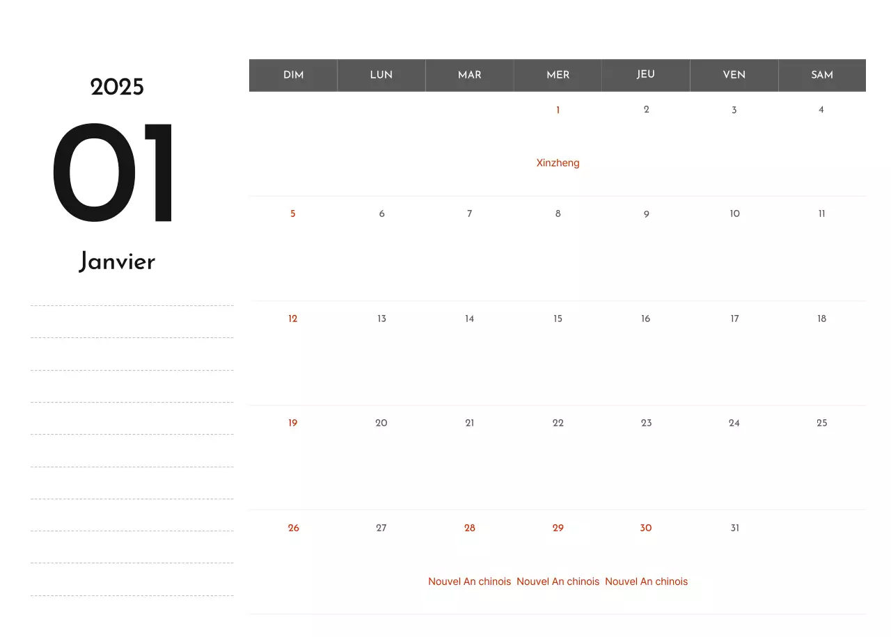 Un calendrier d'entreprise simple en gris