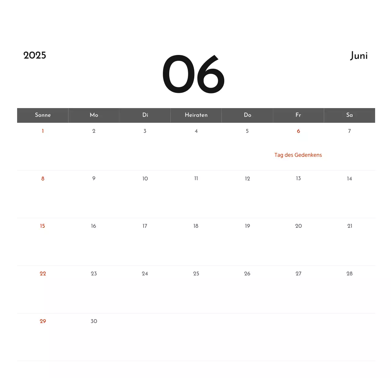 Ein einfacher Unternehmenskalender in Grau