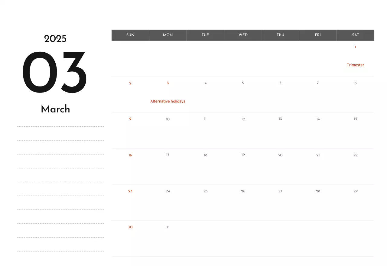 A simple corporate calendar in gray