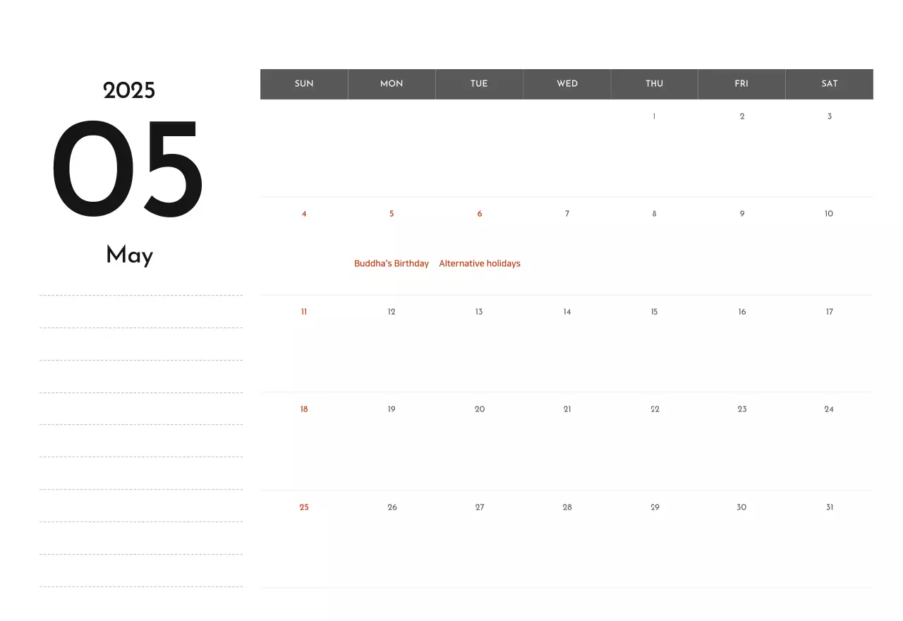 A simple corporate calendar in gray