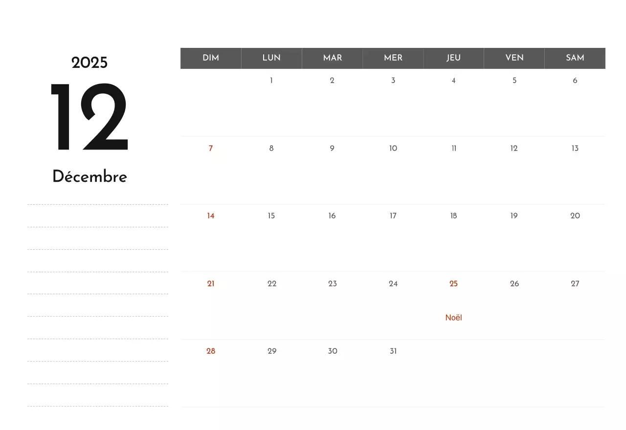 Un calendrier d'entreprise simple en gris