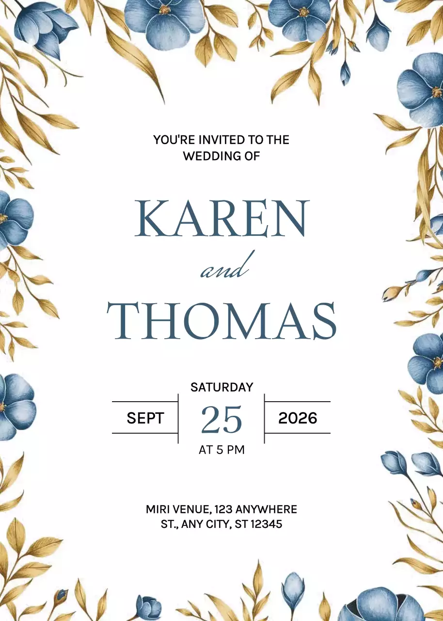 Thiệp cưới màu xanh thanh lịch