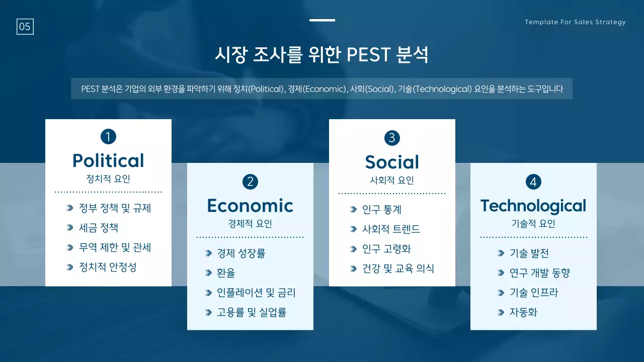 파랑과 흰색의 모던한 영업 전략 기획서