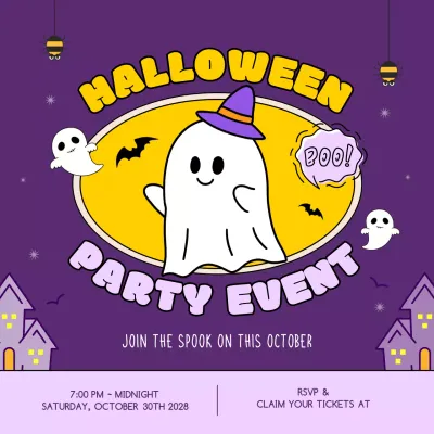 Purple Retro Halloween Event Invitation Social Media Post