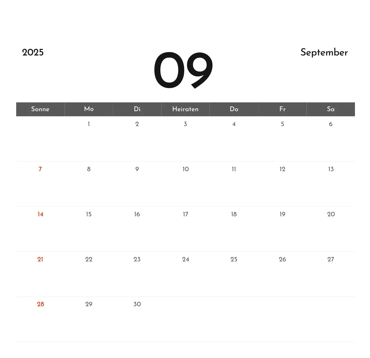 Ein einfacher Unternehmenskalender in Grau